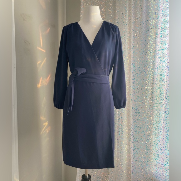 GUC J. Crew Navy Wrap Dress. SZ 2 Small lined midi dress Work Date - Picture 2 of 6